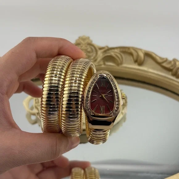 Serpenti Wrap Bracelet Watch – Gold Tone / Burgundy Dial ✨ - Picture 8 of 14